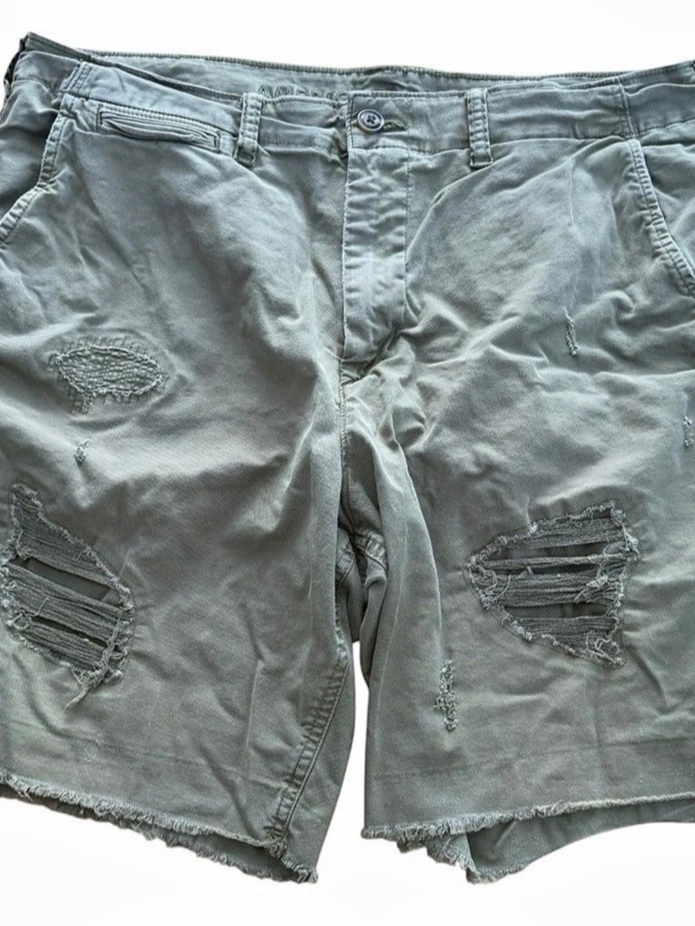 American Eagle Men's Size 36 Flex Classic Distressed Raw Hem Olive Chino Shorts